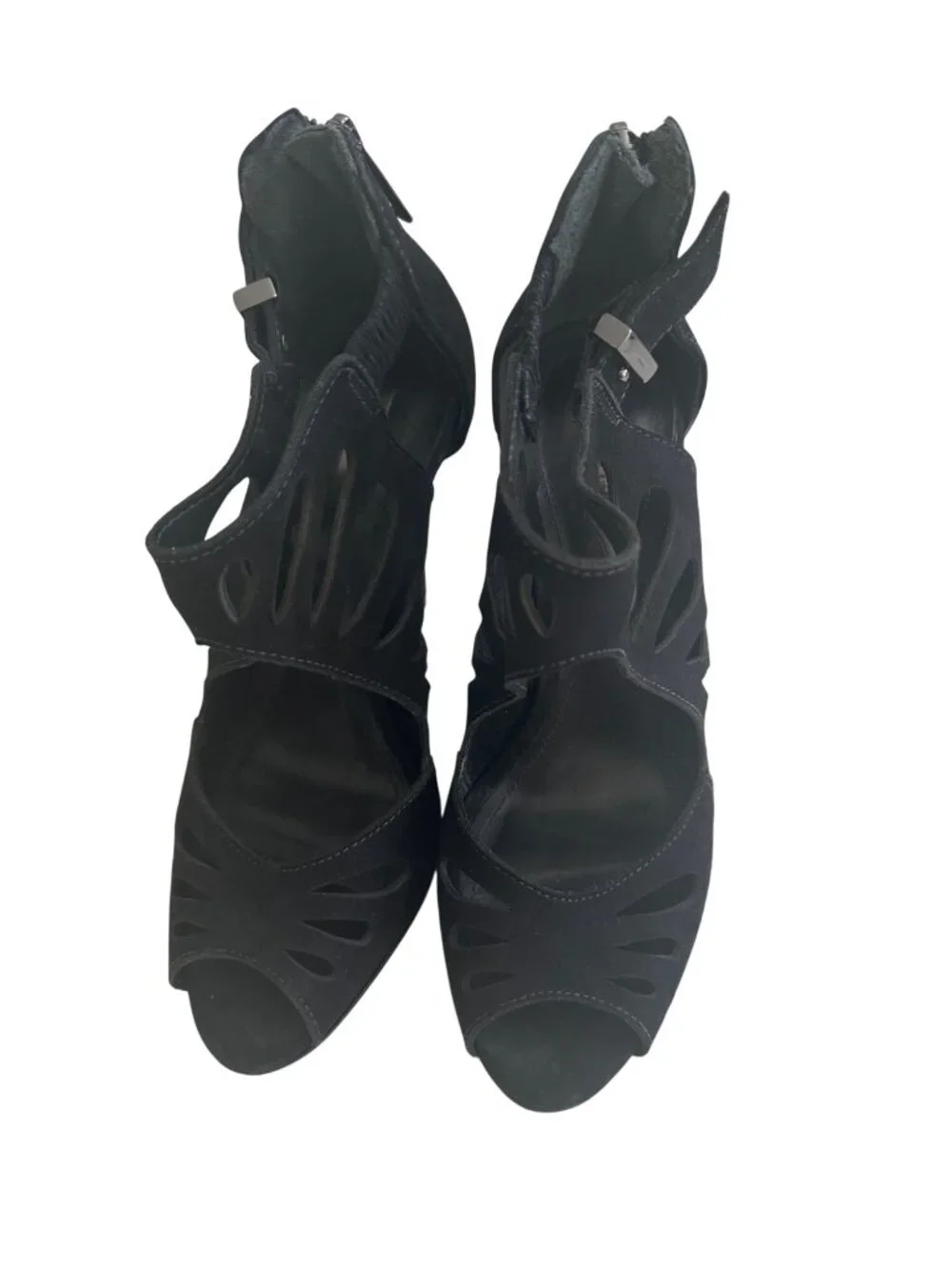 SCHUTZ Black Suede Zip Sandals Heels Size 6.5